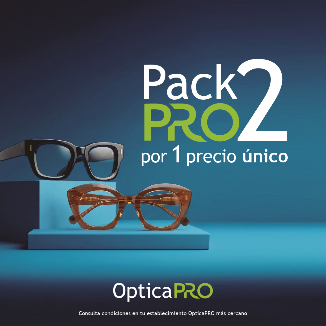 En OpticaPRO somos PROfesionales de la visión y por eso hemos creado el PackPRO2. Dos soluciones visuales personalizadas en monofocales o progresivos para que tu visión sea prefecta en cualquier situación. No esperes más y benefíciate de las 2 soluciones por un precio UNICO y personalizado a tus necesidades. Ven a tu OpticaPRO más cercano, infórmate y deja tu visión en manos de PROfesionales.